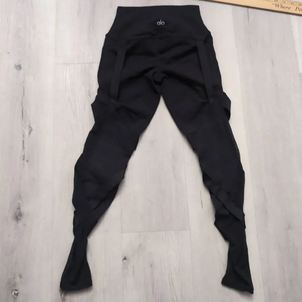 Alo Yoga Tribe Mesh Black High Waist Ba ndage Leggings Womens Size XS Black